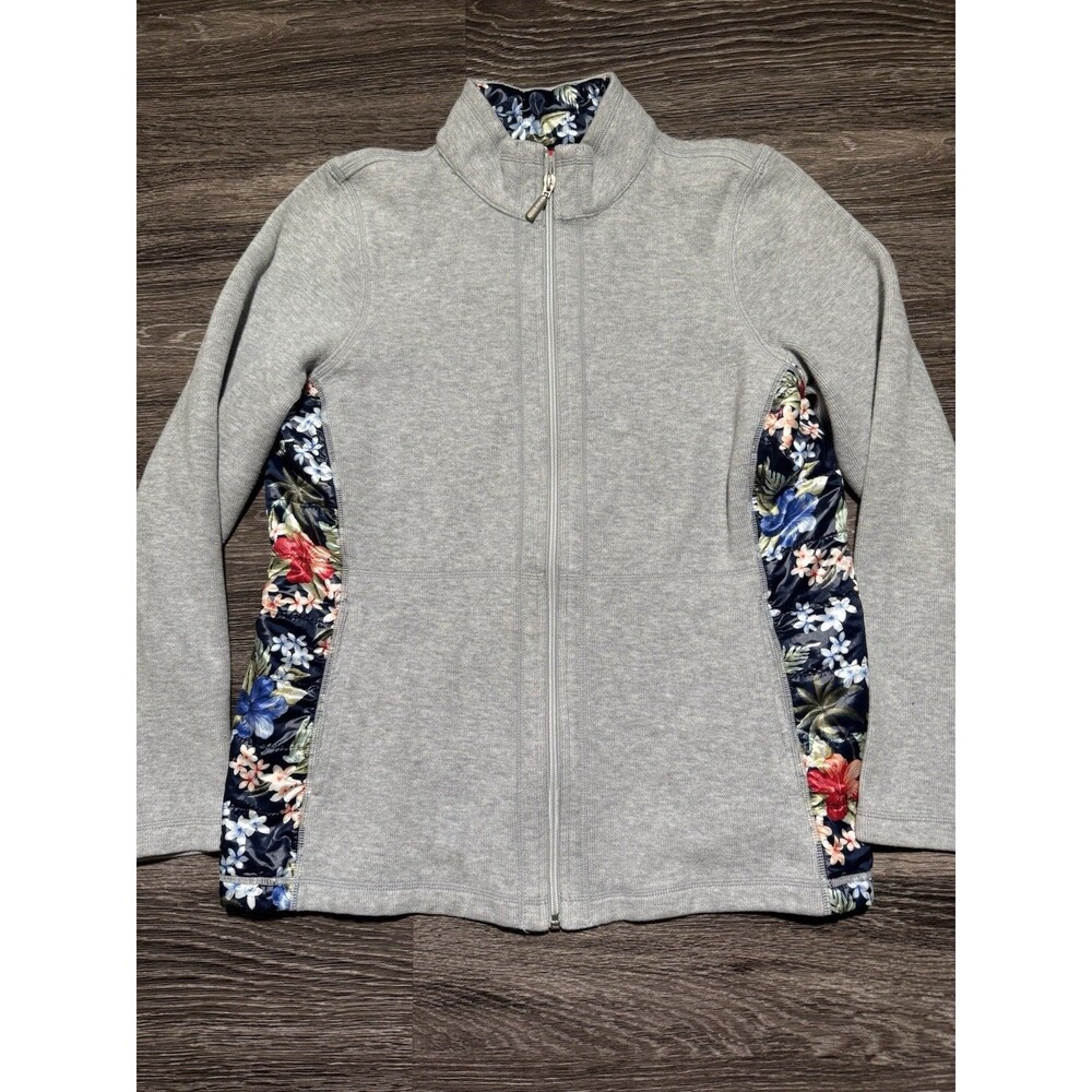 Tommy Bahama Womens Medium Full Zip Jacket Gray Floral Accent